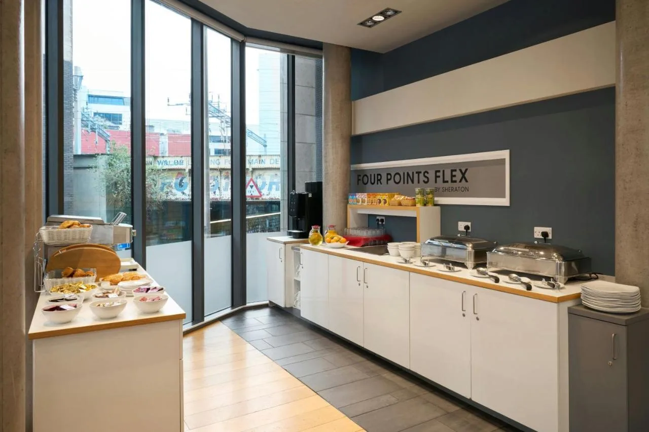 Breakfast counter with food on display at the Cardiff hotel
